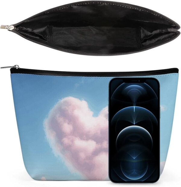 Heart Shaped Cloud Makeup Bag for Women Portable Travel Toiletry Pouch, PU Leather Cosmetic Bag with Zipper