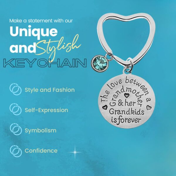 Personalized Grandma Keychain with Birthstone Charms, Love Between A Grandmother & Grandkids is Forever, Grandma Jewelry Gift