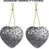 Christmas Ceramic Heart Pendant Decoration for Tree Hanging in Festive Season Shiny Silver Glitter Prints