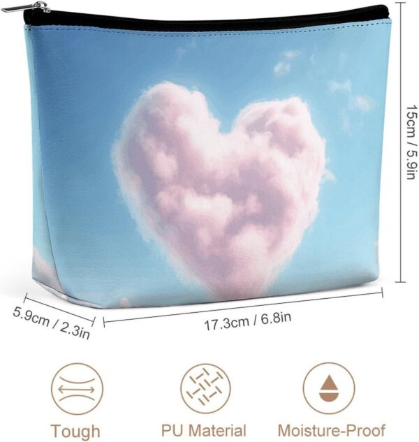 Heart Shaped Cloud Makeup Bag for Women Portable Travel Toiletry Pouch, PU Leather Cosmetic Bag with Zipper