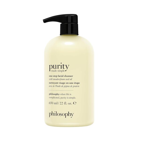 philosophy purity made simple one-step facial cleanser- with meadowfoam seed oil gently cleanses & melts away dirt, oil & stubborn makeup paraben-free face wash