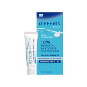 Differin Acne Spot Treatment with 10% Benzoyl Peroxide, Maximum Strength OTC Acne Treatment, Fast Acting Spot Treatment for Face, 1 oz