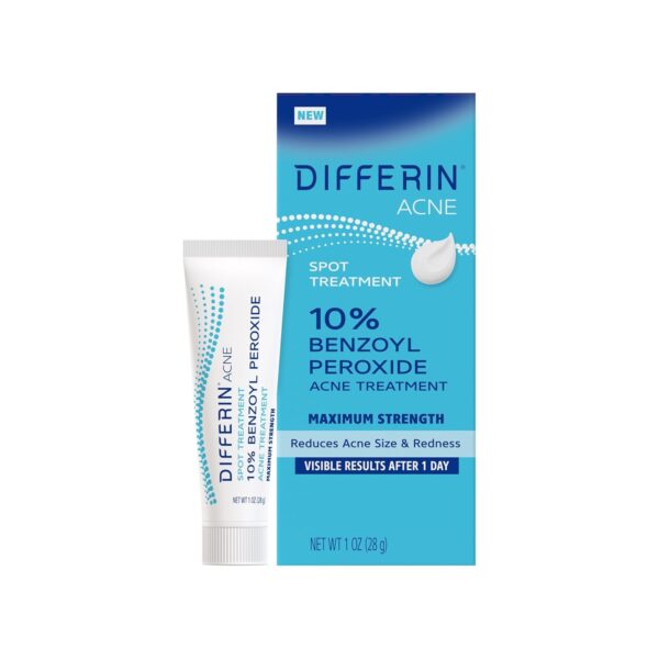 Differin Acne Spot Treatment with 10% Benzoyl Peroxide, Maximum Strength OTC Acne Treatment, Fast Acting Spot Treatment for Face, 1 oz
