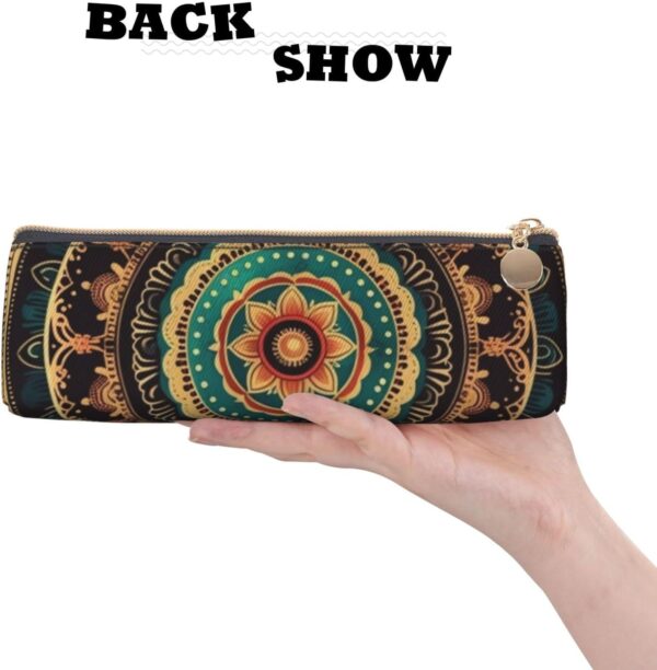 Mandala Makeup Bag Leather Pencil Case for Work Office Zippered Pen Pouch Aesthetic Pencil Storage Bag Portable Coin Pouch Purse for Travel