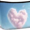 Heart Shaped Cloud Makeup Bag for Women Portable Travel Toiletry Pouch, PU Leather Cosmetic Bag with Zipper