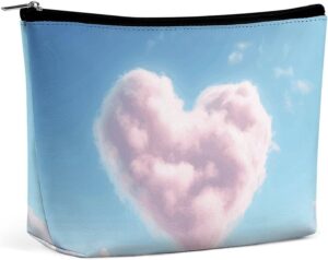 Heart Shaped Cloud Makeup Bag for Women Portable Travel Toiletry Pouch, PU Leather Cosmetic Bag with Zipper