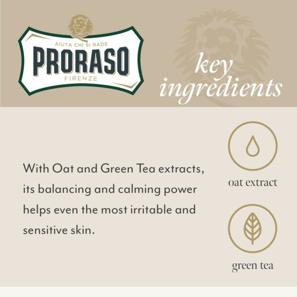 Proraso After Shave Balm for Men, Sensitive Skin Moisturizer with Oatmeal and Green Tea, 3.4 Fl Oz (Pack of 1)