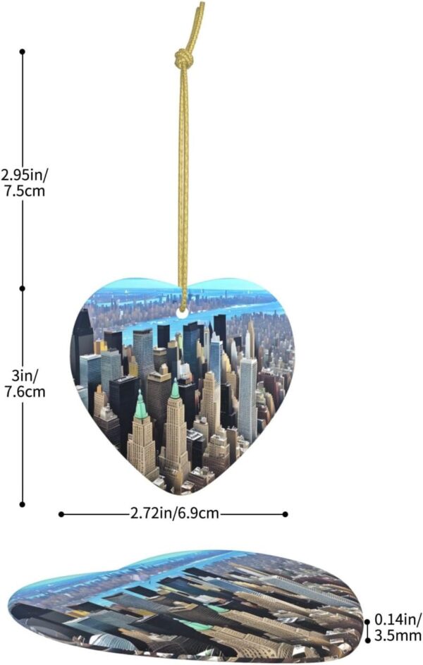 Christmas Ceramic Heart Pendant Decoration for Tree Hanging in Festive Season New York City Scenery Prints