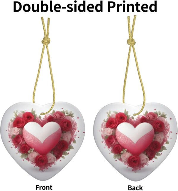 Christmas Ceramic Heart Pendant Decoration for Tree Hanging in Festive Season Romantic Heart Prints