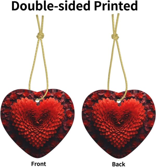Christmas Ceramic Heart Pendant Decoration for Tree Hanging in Festive Season Valentine's Day red Heart Flower Prints