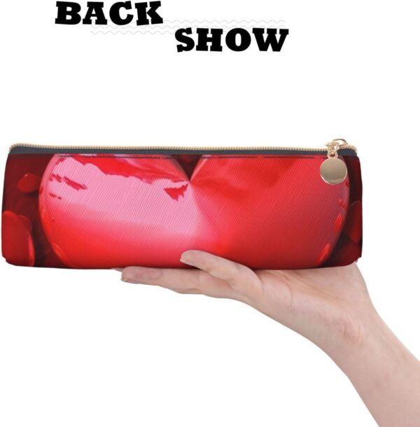 Hearts Love Makeup Bag Leather Pencil Case for Work Office Zippered Pen Pouch Aesthetic Pencil Storage Bag Portable Coin Pouch Purse for Travel