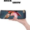 Halloween Flamingo Witch Hat Makeup Bag Leather Pencil Case for Work Office Zippered Pen Pouch Aesthetic Pencil Storage Bag Portable Coin Pouch Purse for Travel