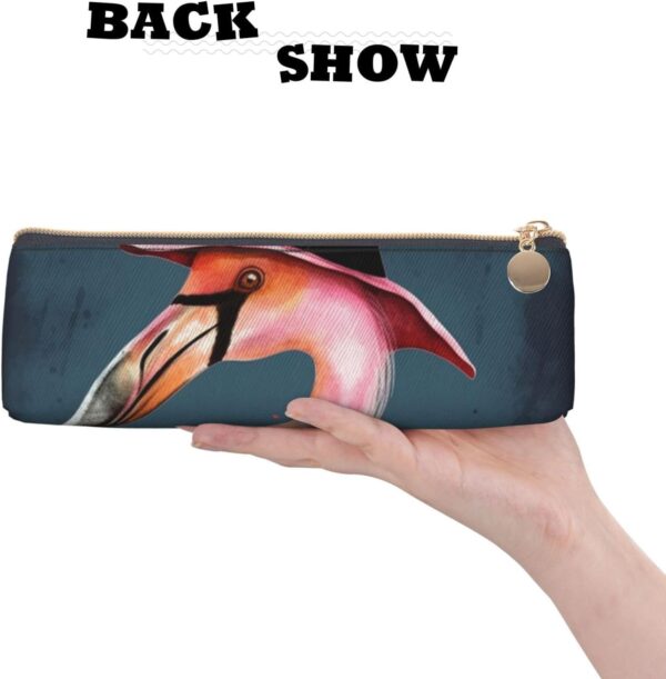 Halloween Flamingo Witch Hat Makeup Bag Leather Pencil Case for Work Office Zippered Pen Pouch Aesthetic Pencil Storage Bag Portable Coin Pouch Purse for Travel