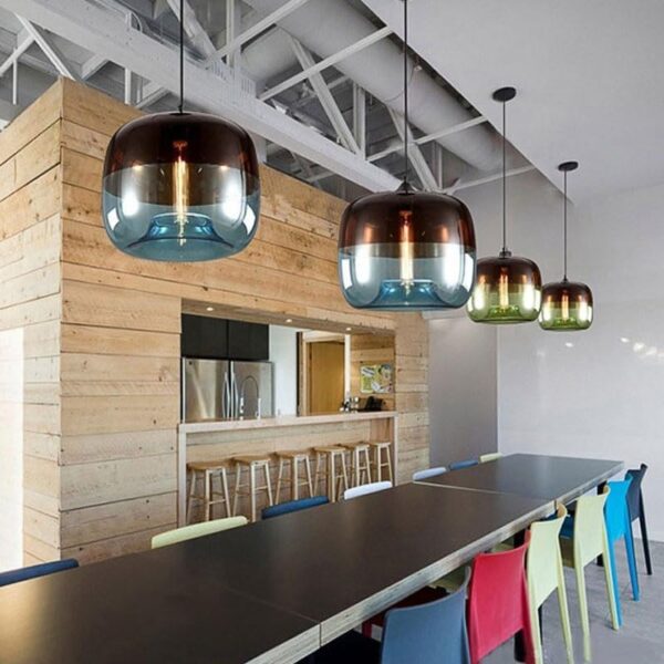 Vintage Glass Iron Art Pendant Light Simple Restaurant Hanging Light with E26/E27 Base Warm Light Hanging Lamp for Living Room(Blue)