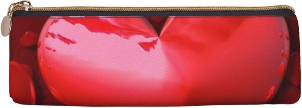 Hearts Love Makeup Bag Leather Pencil Case for Work Office Zippered Pen Pouch Aesthetic Pencil Storage Bag Portable Coin Pouch Purse for Travel