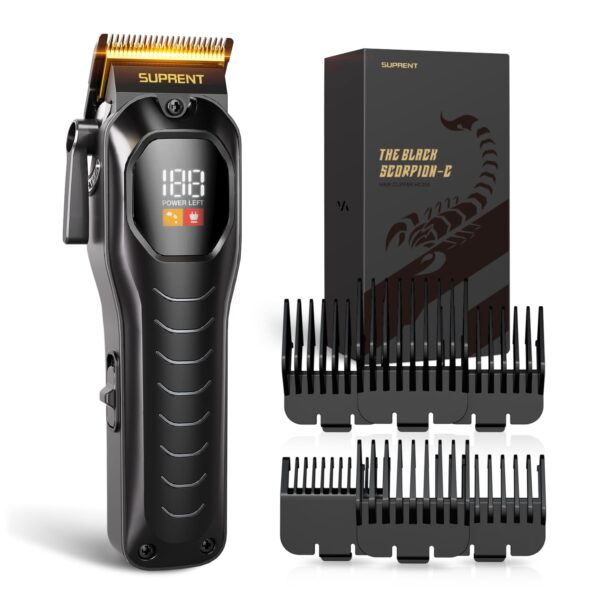SUPRENT Mens Hair Clipper-Rechargeable Hair Cutting Kits with LED Display, Cordless Hair Clipper for Home Use & Barbers (Black)