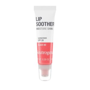 Neutrogena MoistureShine Lip Soother Gloss with SPF 20 Sun Protection, High Gloss Tinted Lip Moisturizer with Hydrating Glycerin and Soothing Cucumber for Dry Lips, Glaze 60,.35 oz