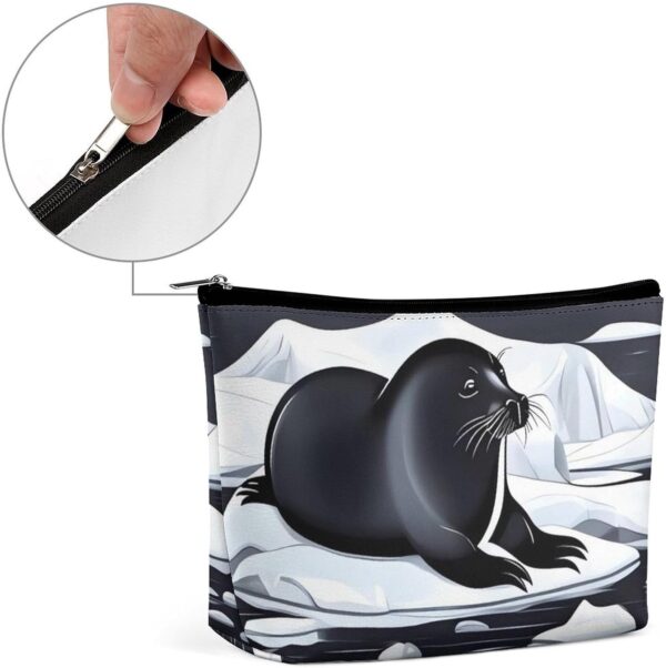 Seals on Ice Makeup Bag for Women Portable Travel Toiletry Pouch, PU Leather Cosmetic Bag with Zipper