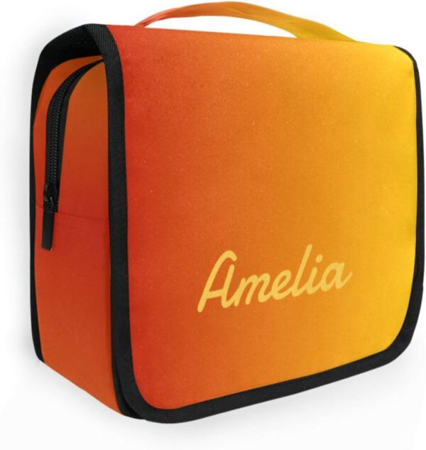 Sinestour Orange Gradient Custom Name Hanging Toiletry Bag Personalized Makeup Cosmetic Bag Travel Toiletry Organizer Large Capacity Cosmetic Case for Toiletries Shaving Brush Storage