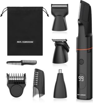 Manscape Body Hair Trimmer for Men, Waterproof Pubic, Groin & Ball Shaver, No-Nick Mens Grooming Kit with LED Display, Type-C USB Rechargeable, Guide Comb & Travel Lock