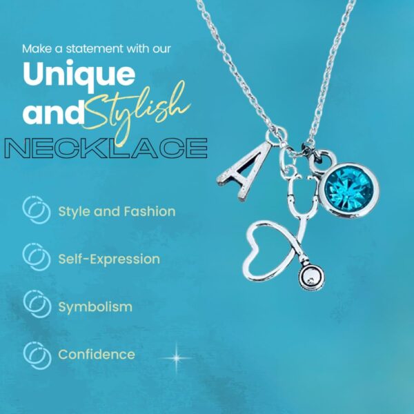 Personalized Nurse Necklace with Initial and Birthstone Charm, Stethoscope Pendant, Custom Jewelry Gift for Nurses, Nursing Students, and Medical Professionals