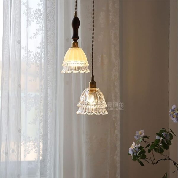Mid-Century Modern Glass Pendant Light Vintage Style Bell Shaped Hanging Lamp Brass Finish Decorative Chandelier Lighting Fixture E26/27 Base for Kitchen Island Dining Room Cafe Bar Restaurant(Clear)