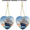 Christmas Ceramic Heart Pendant Decoration for Tree Hanging in Festive Season Ship Ocean Prints