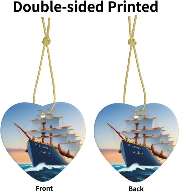 Christmas Ceramic Heart Pendant Decoration for Tree Hanging in Festive Season Ship Ocean Prints