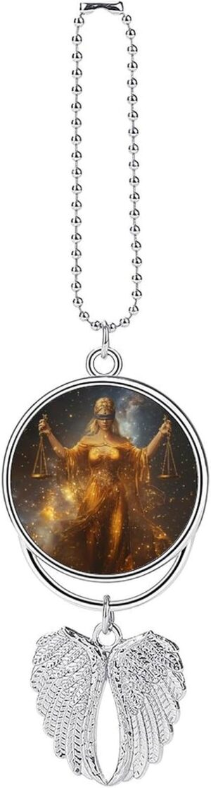 Zodiac Sign Women Car Rear View Mirror Pendant Car Charm Ornament Hanging Decoration Accessories for All Cars Silver-Style