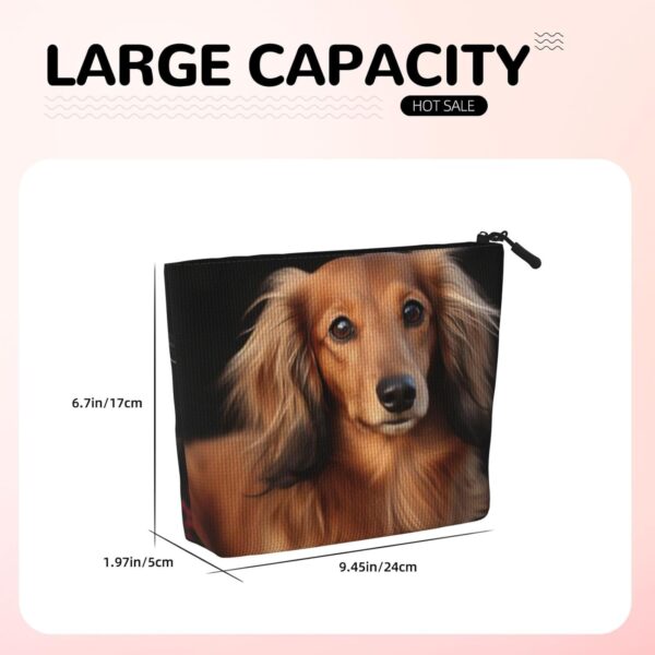 Linen Makeup Bag For Women, Waterproof Travel Cosmetic Organizer Lightweight Zipper Travel Toiletry Bag Organizer Long Haired Dachshund Makeup Brushes Storage Bag