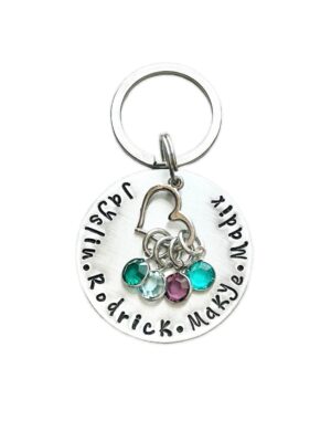 Handstamped Keychain Personalized Keychain Nana Keychain Grandma Keychain Birthstone Keychain Family Keychain Gift for Mom Mom Keychain