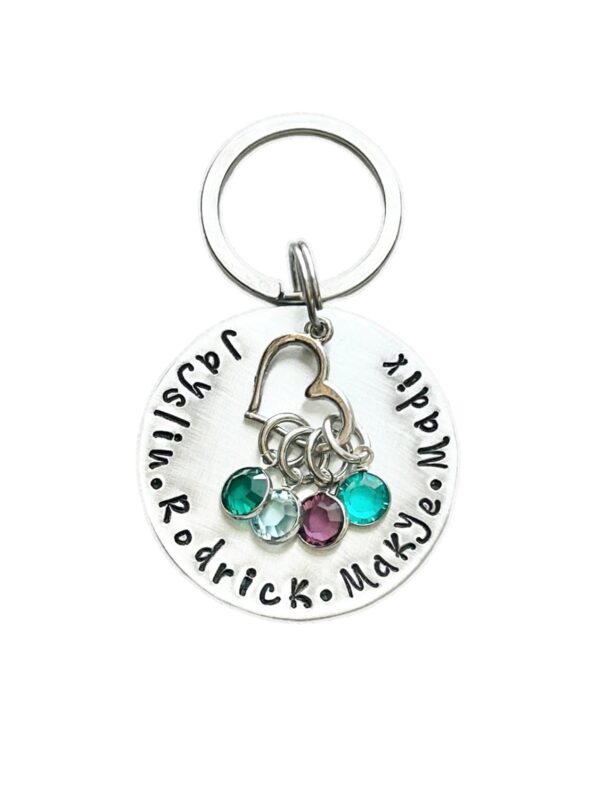 Handstamped Keychain Personalized Keychain Nana Keychain Grandma Keychain Birthstone Keychain Family Keychain Gift for Mom Mom Keychain