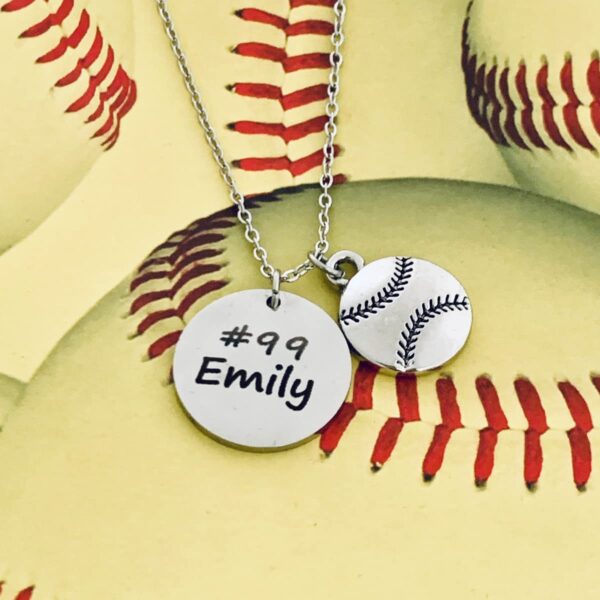 Personalized Engraved Softball Necklace with Name & Number, Custom Softball Gift, Softball Pendent Jewelry, Softball Players & Team Gifts