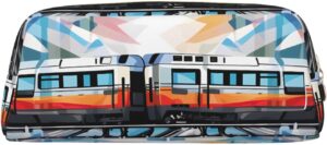 Monorail Train Pencil Pouch Large Capacity Pencil Case Leather Cosmetic Bag Office Desk Organizer Coin Pouch Portable Zipper Toiletry Bag for Travel Outdoor