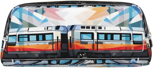 Monorail Train Pencil Pouch Large Capacity Pencil Case Leather Cosmetic Bag Office Desk Organizer Coin Pouch Portable Zipper Toiletry Bag for Travel Outdoor