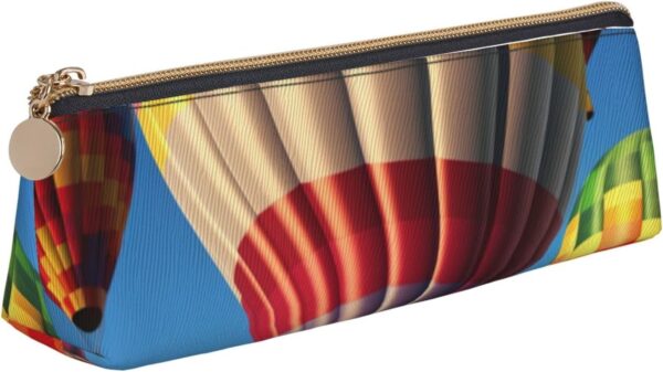 Hot Air Balloons Makeup Bag Leather Pencil Case for Work Office Zippered Pen Pouch Aesthetic Pencil Storage Bag Portable Coin Pouch Purse for Travel