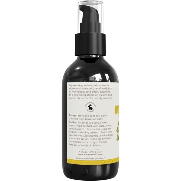 Viva Naturals Organic Jojoba Oil - Pure Cold-Pressed for Skin and Hair, USDA Certified Face Moisturizer, 4 fl. oz