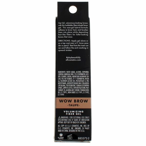 e.l.f., Wow Brow Gel, Volumizing, Buildable, Wax-Gel Hybrid, Creates Full, Voluminous-Looking Brows, Locks Brow Hairs In Place, Taupe, Fiber-Infused, 0.12 Oz