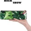 Tropical Leaves Makeup Bag Leather Pencil Case for Work Office Zippered Pen Pouch Aesthetic Pencil Storage Bag Portable Coin Pouch Purse for Travel