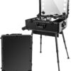 Aluminum Trolley Makeup Train Case with Led Light Rolling Makeup Case with Legs Suitcase Vanity with Lights with Stand Mirror Makeup Vanity Station