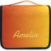 Sinestour Orange Gradient Custom Name Hanging Toiletry Bag Personalized Makeup Cosmetic Bag Travel Toiletry Organizer Large Capacity Cosmetic Case for Toiletries Shaving Brush Storage