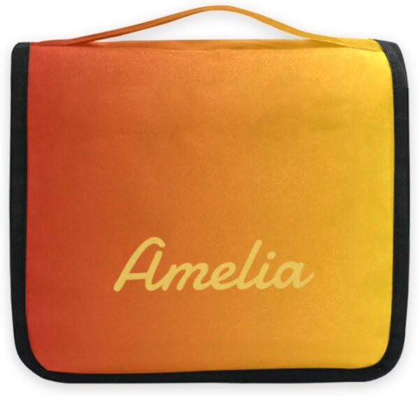 Sinestour Orange Gradient Custom Name Hanging Toiletry Bag Personalized Makeup Cosmetic Bag Travel Toiletry Organizer Large Capacity Cosmetic Case for Toiletries Shaving Brush Storage