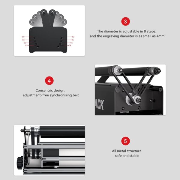 R3 PRO Roller for Cylindrical Irregular Objects with 360° Rotating Engraving 8 Angle Adjustments Support Frame Engraving Diameter As Small As 4MM Compatible with 95% of Engraving