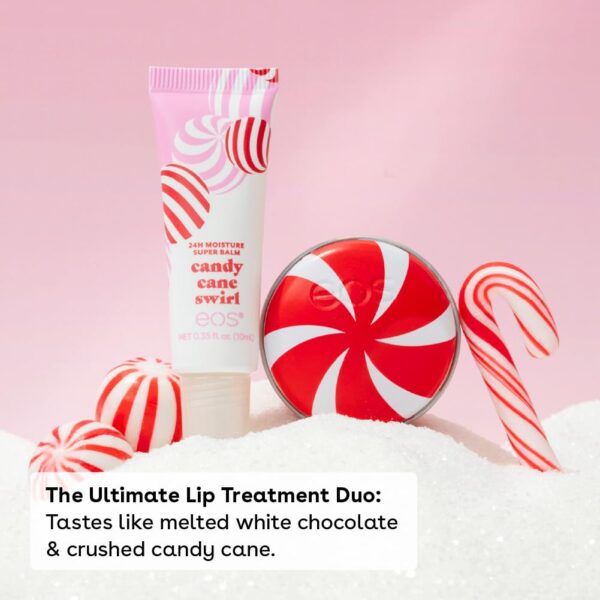 eos Holiday Lip Treatment Gift Set- Candy Cane Swirl Lip Scrub & 24H Moisture Super Balm, Limited-Edition Lip Care, Stocking Stuffers, 2-Pack