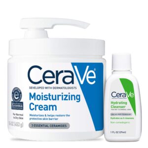 61PcGo1BiJL._SL1000_.jpg CeraVe Moisturizing Cream Combo Pack, Contains 16 Ounce with Pump & 1 Ounce Hydrating Facial Cleanser, Dry Skin Relief