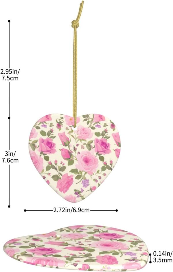 Christmas Ceramic Heart Pendant Decoration for Tree Hanging in Festive Season Pink Roses Prints