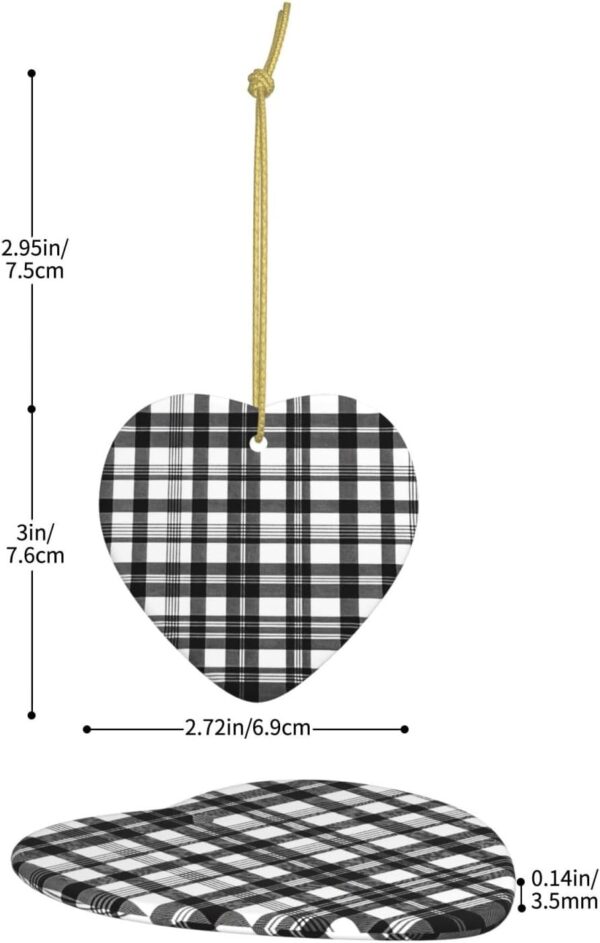 Christmas Ceramic Heart Pendant Decoration for Tree Hanging in Festive Season Black and White Plaid Prints