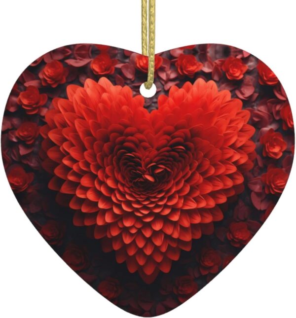 Christmas Ceramic Heart Pendant Decoration for Tree Hanging in Festive Season Valentine's Day red Heart Flower Prints