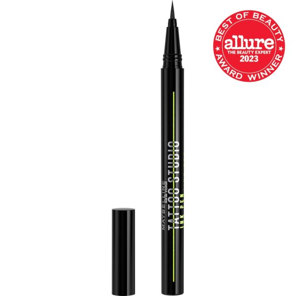 Maybelline Tattoo Studio Ink Pen Eyeliner, Waterproof & Smudge Resistant Liner, Up to 24 Hours Eye Makeup Wear, Jet Black, 1 Count