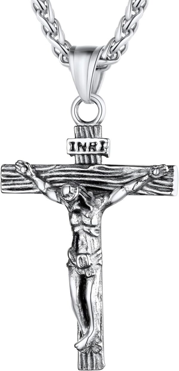 U7 Men Crucifix Cross Pendant with Chain Baptism Christian Jewelry Stainless Steel/18K Gold Antique Jesus Necklace, Gift Packed,Length 22"